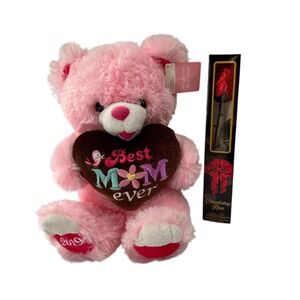 Mothers Day Plush Pink Teddy Bear Dan Dee Heart Chocolate Rose Gift Set Best Mom